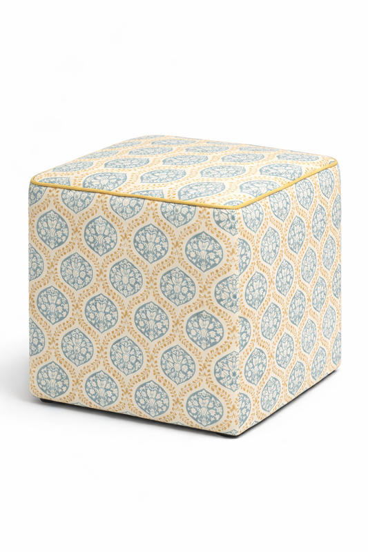 Puf block print aqua