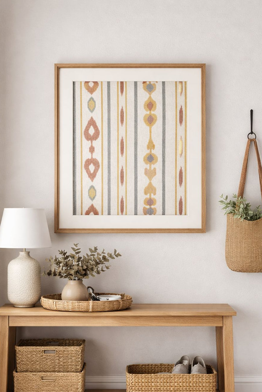 Cuadro textil raya ikat mostaza