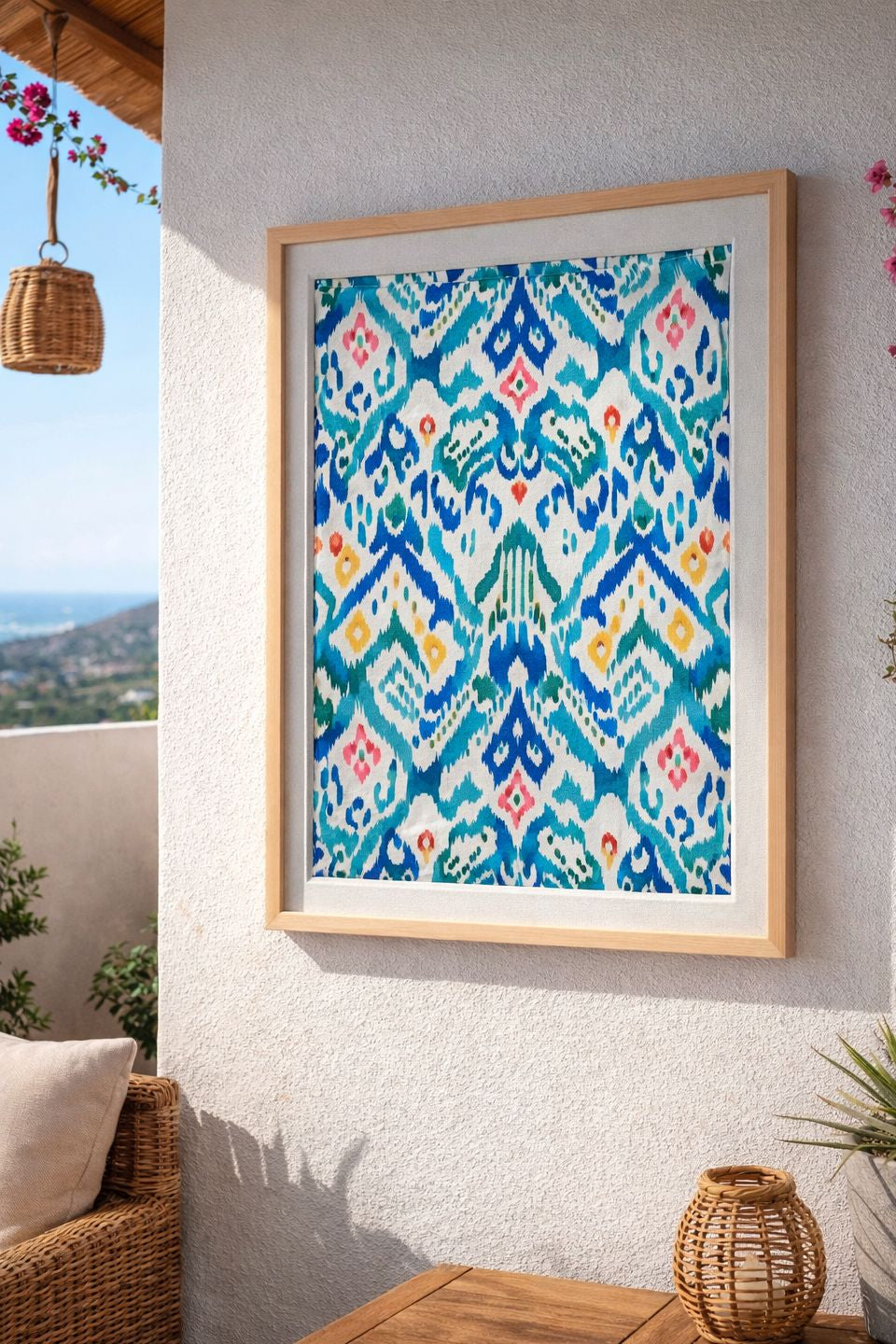 Cuadro textil tela mallorquina turquesa
