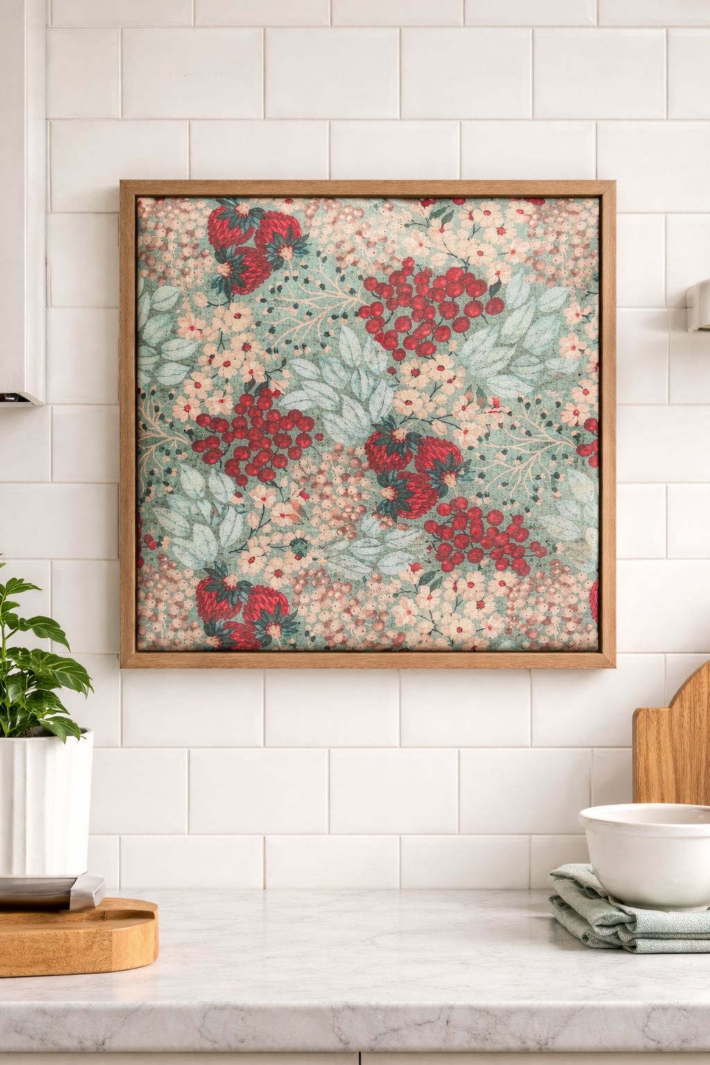 Cuadro textil tela fresas silvestres