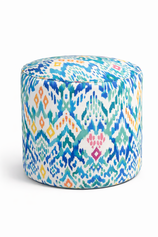 Puf ikat turquesa