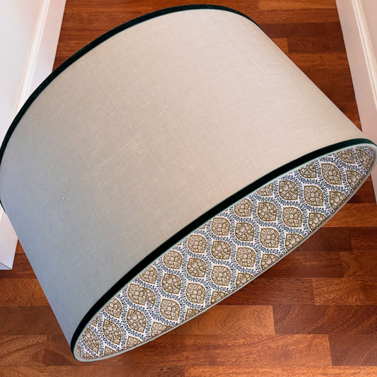 Pantalla lino e interior block print azul