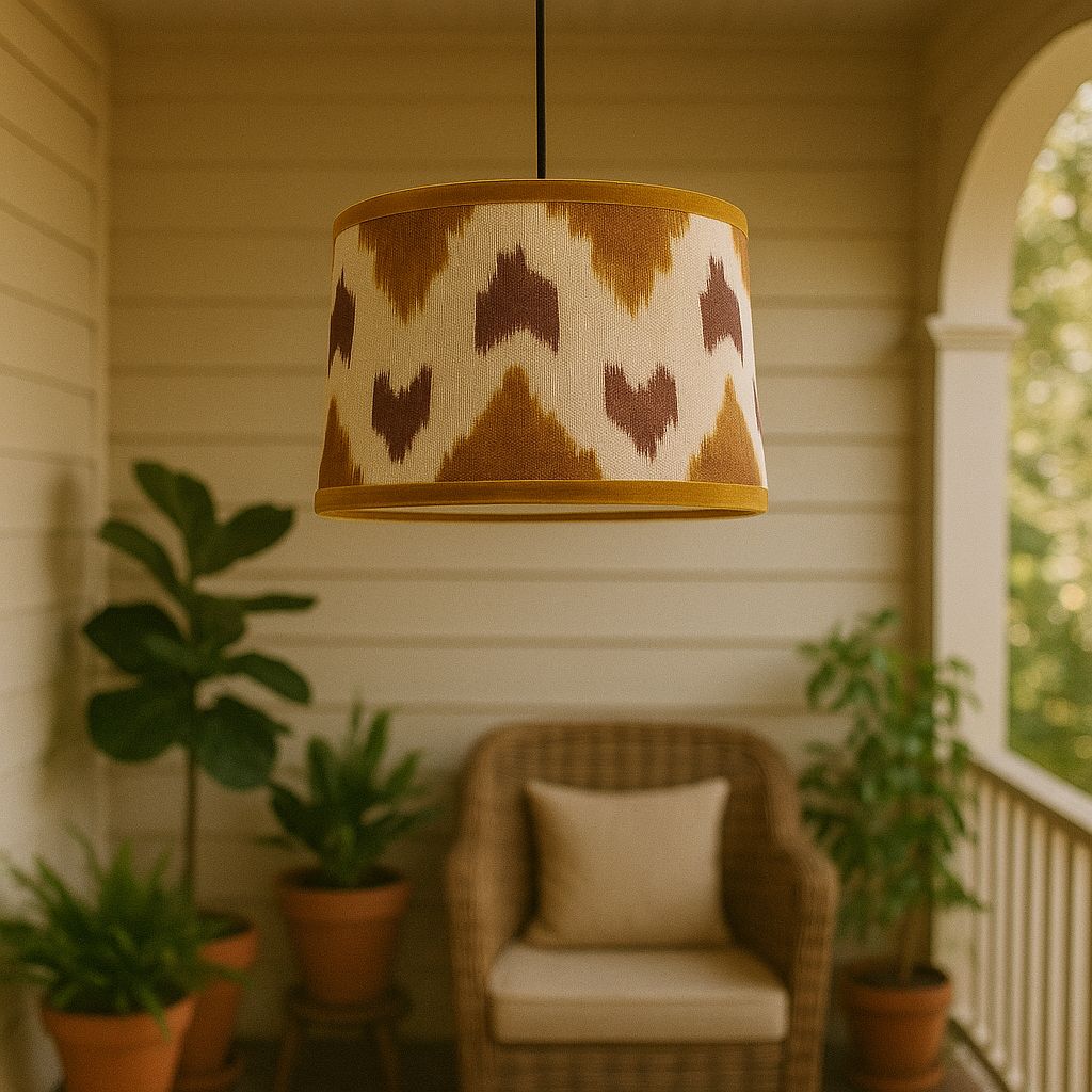 Pantalla Zigzag ocre con terciopelo.