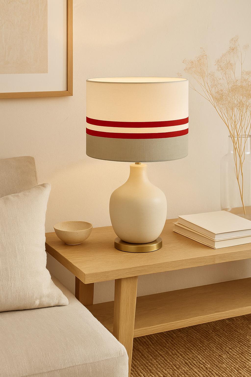 Pantalla tambor lino verde y beige