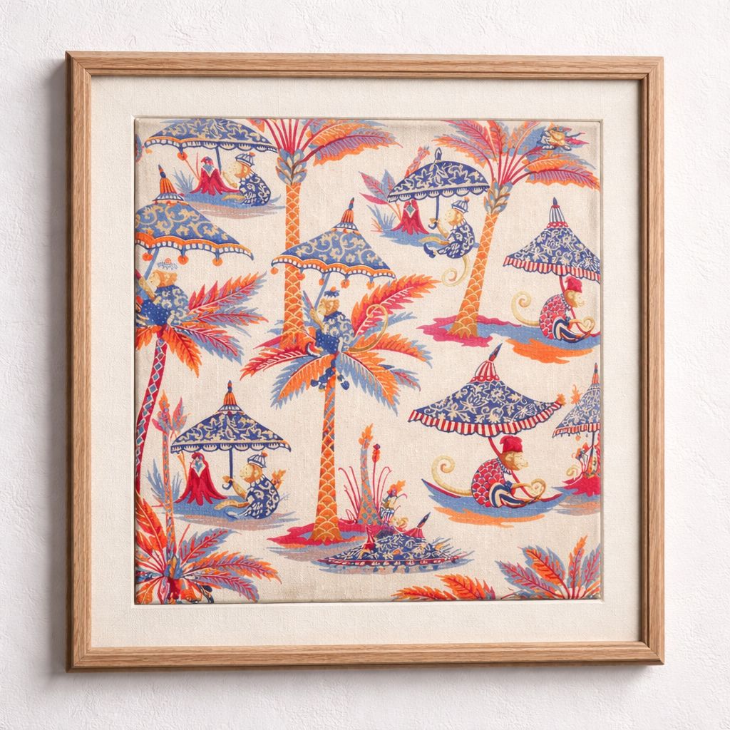 Cuadro textil tela monos rojos